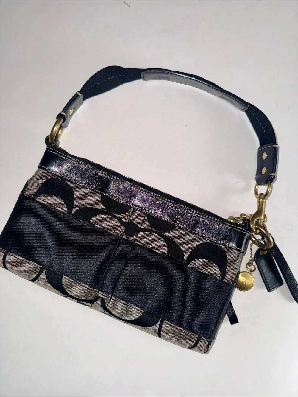 Vtg Y2K Coach Optic C Signature Carly Black & Gray Mini Bag Demi Stripe 10120